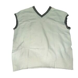 DOKOTOO White V Neck Knit Vest Sweater Sleeveless‎ Striped Trim